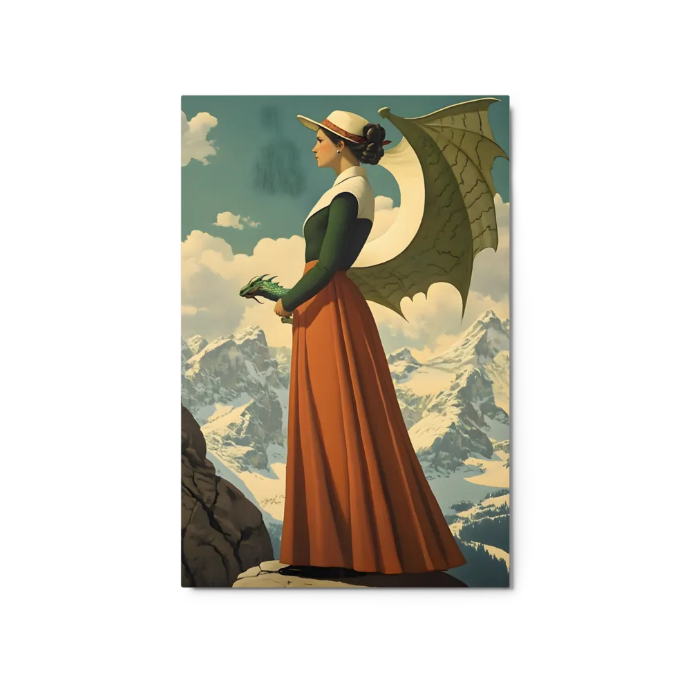Surreal Woman with Dragon and Mountains