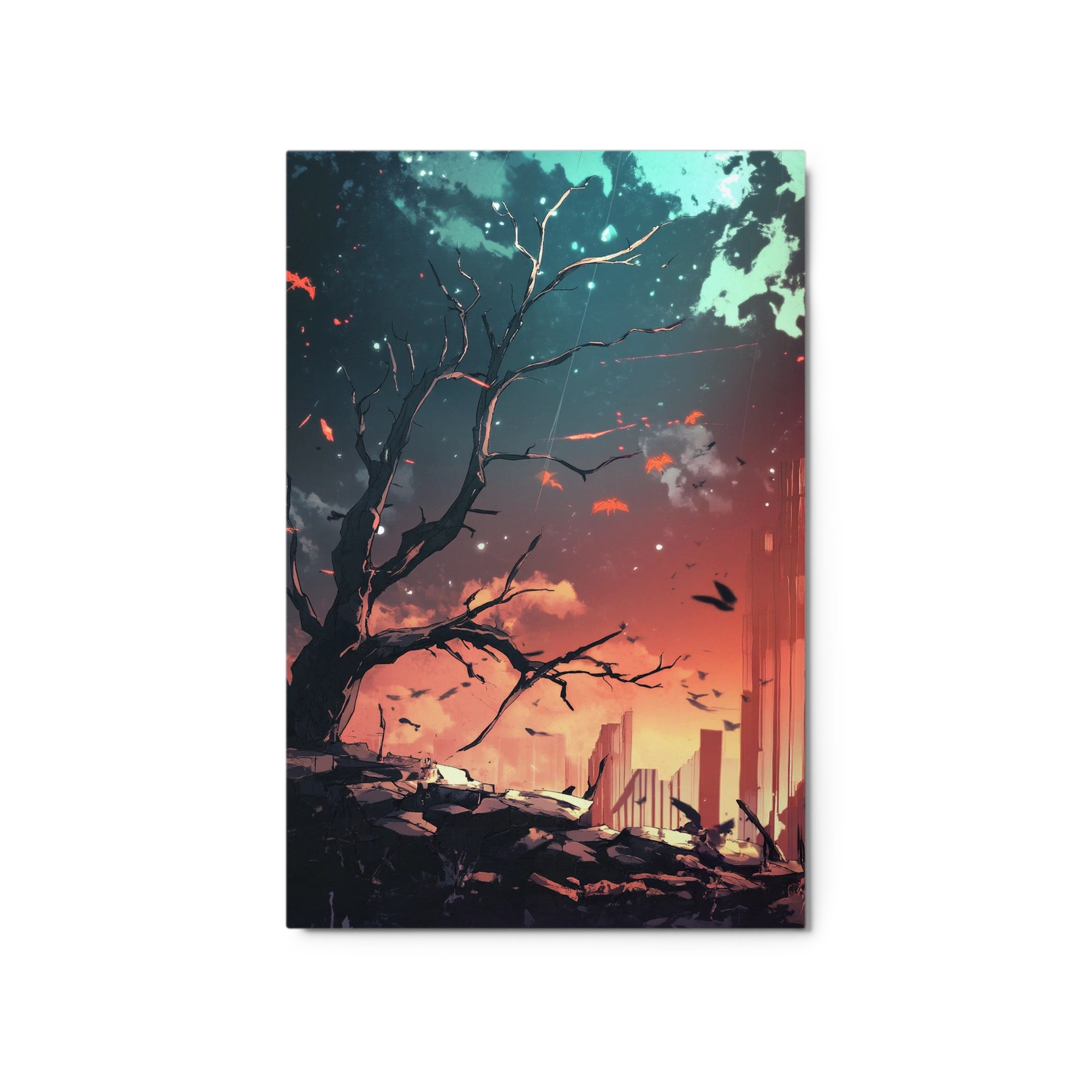 Surreal Digital Landscape with Tree and Ruins