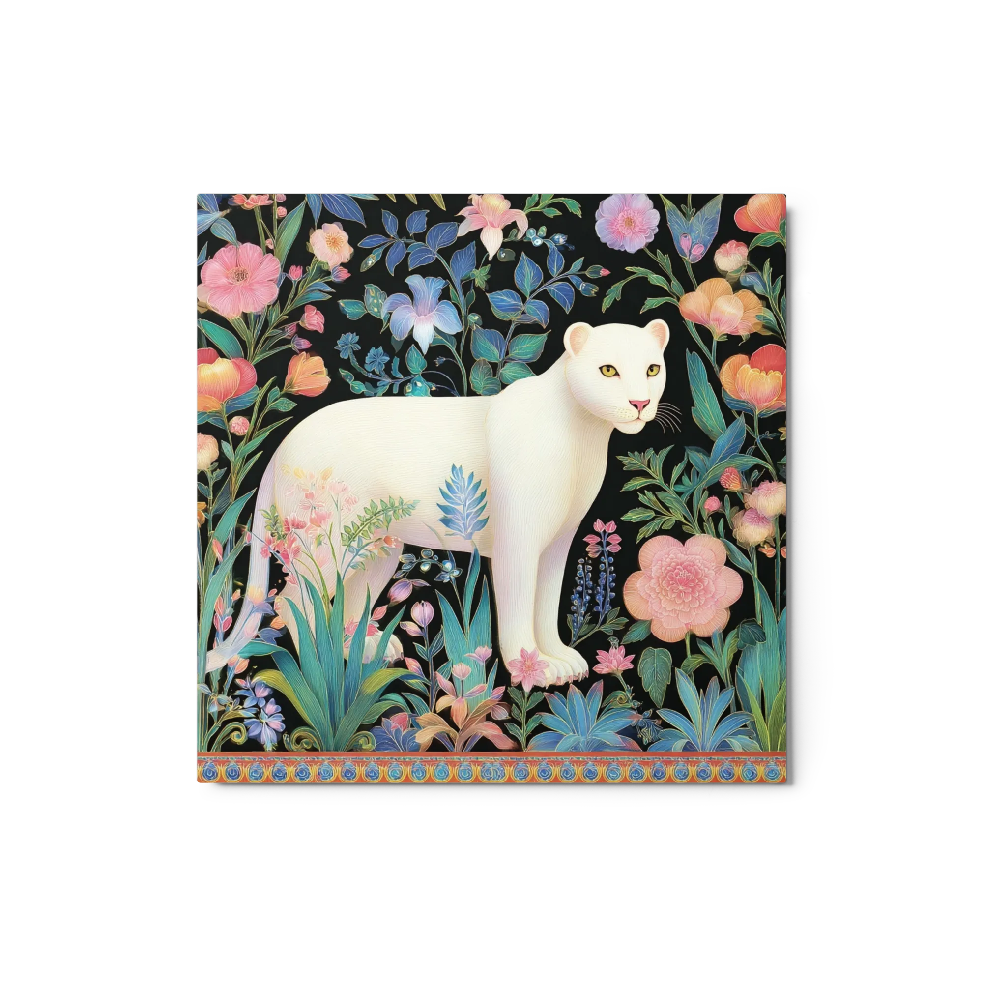 White Panther in Floral Garden