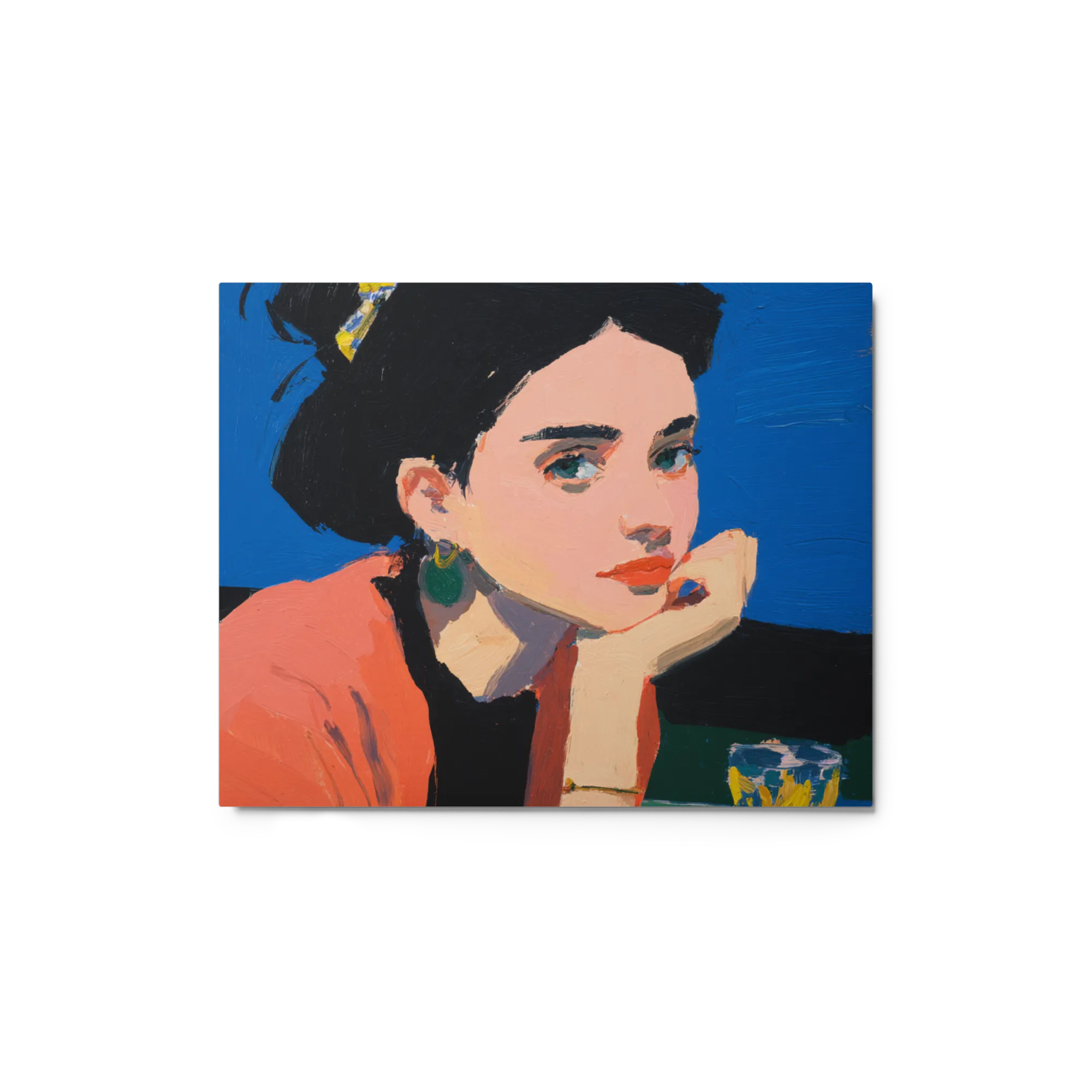 Pensive Blue Portrait 
 Canvas with Brown Frame