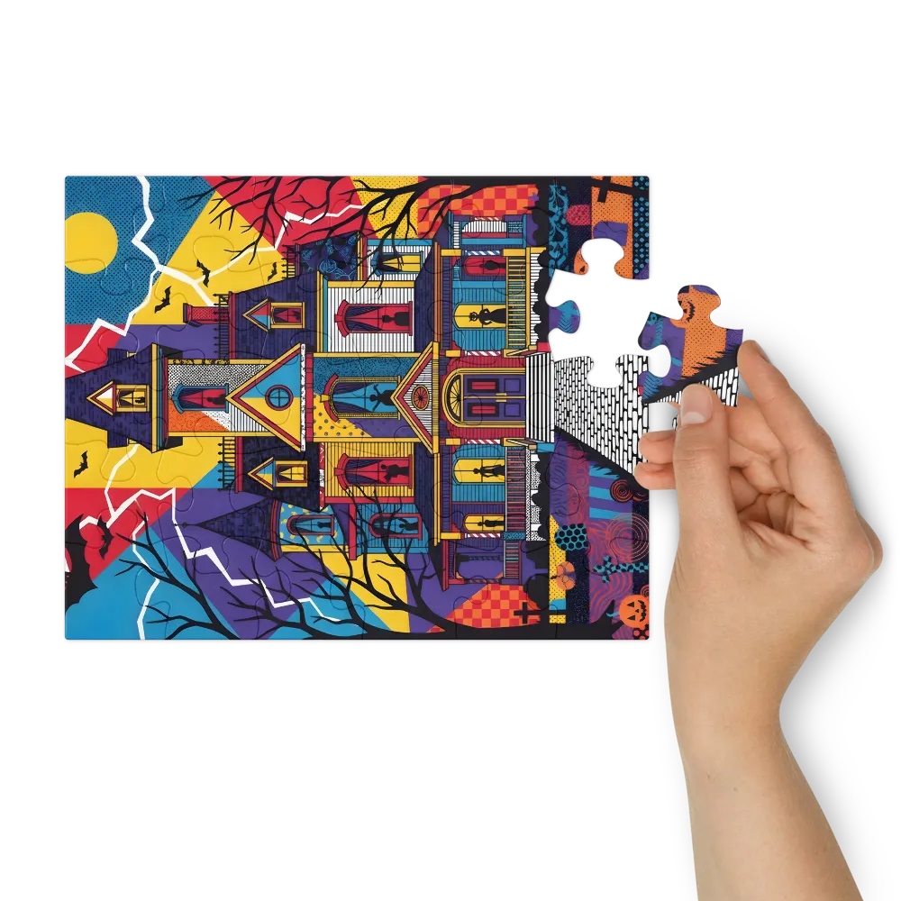 Pop‑Art Haunted House 
 Jigsaw Puzzle in Tin Box