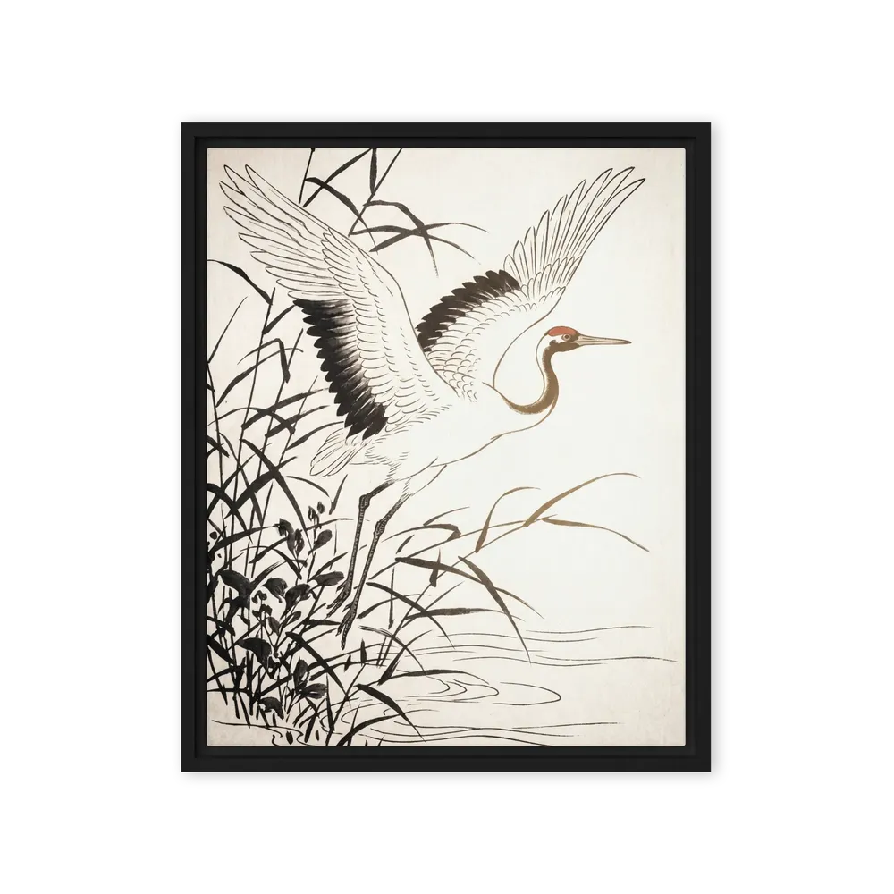 Crane's Ascent in Marshland 
 Canvas with Brown Frame