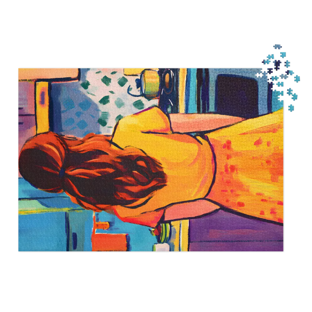 Woman in Yellow Dress in Kitchen