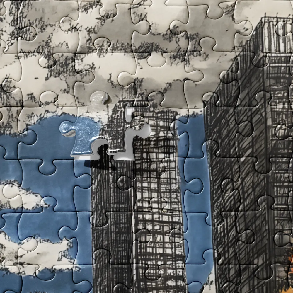 Autumn Cityscape Illustration 
 Jigsaw Puzzle in Tin Box
