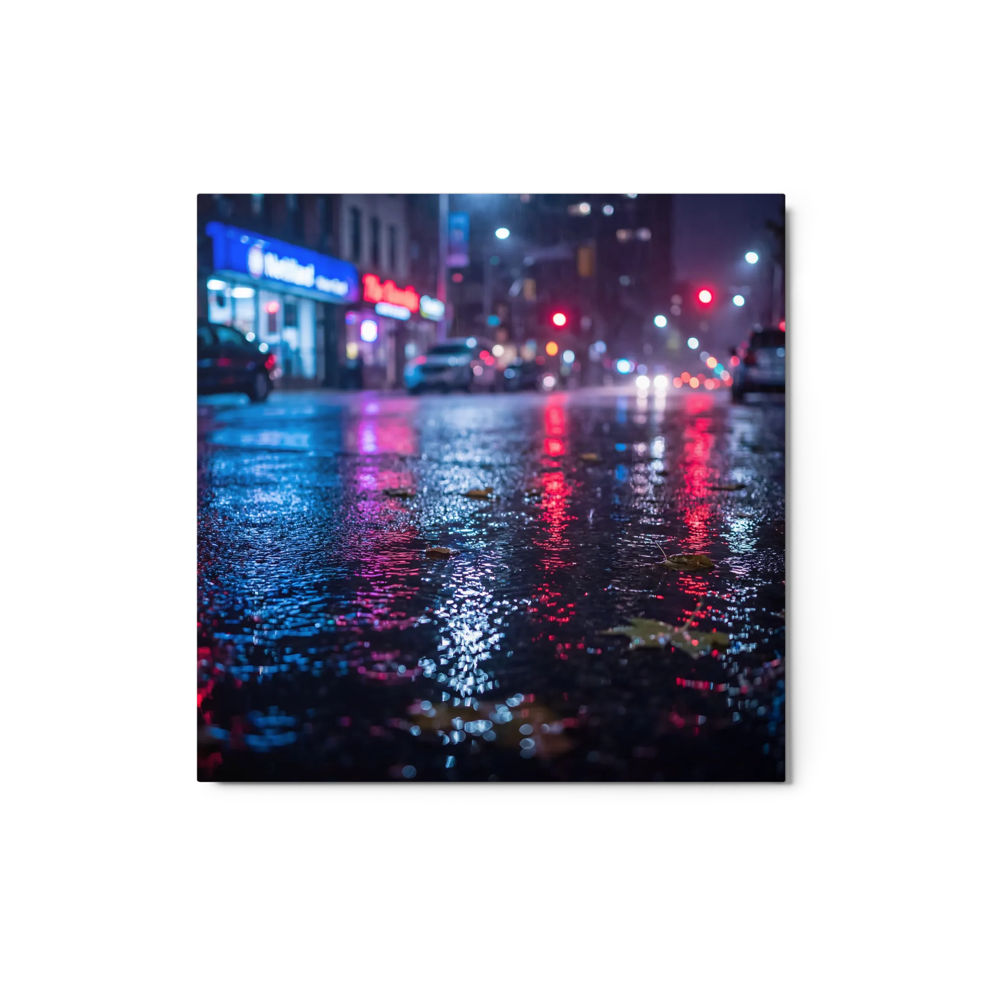 Neon Reflections on Wet Streets 
 Canvas with Black Frame