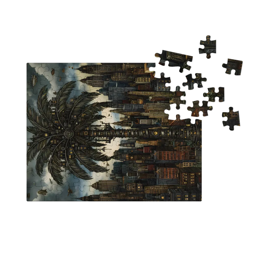 Clockwork Palm Over Metropolis 
 Jigsaw Puzzle in Tin Box