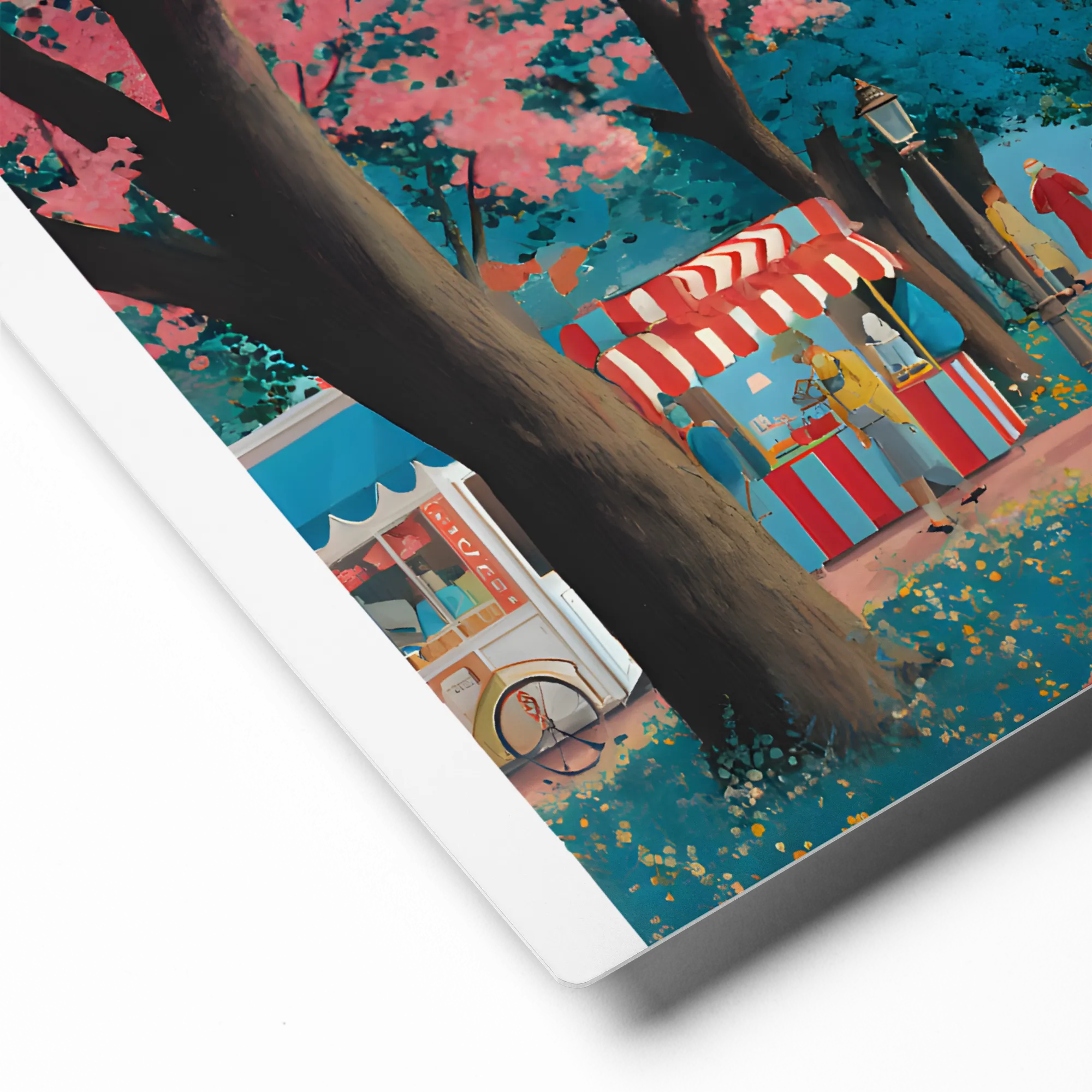 Cherry Blossom Park Market 
 Canvas with Brown Frame
