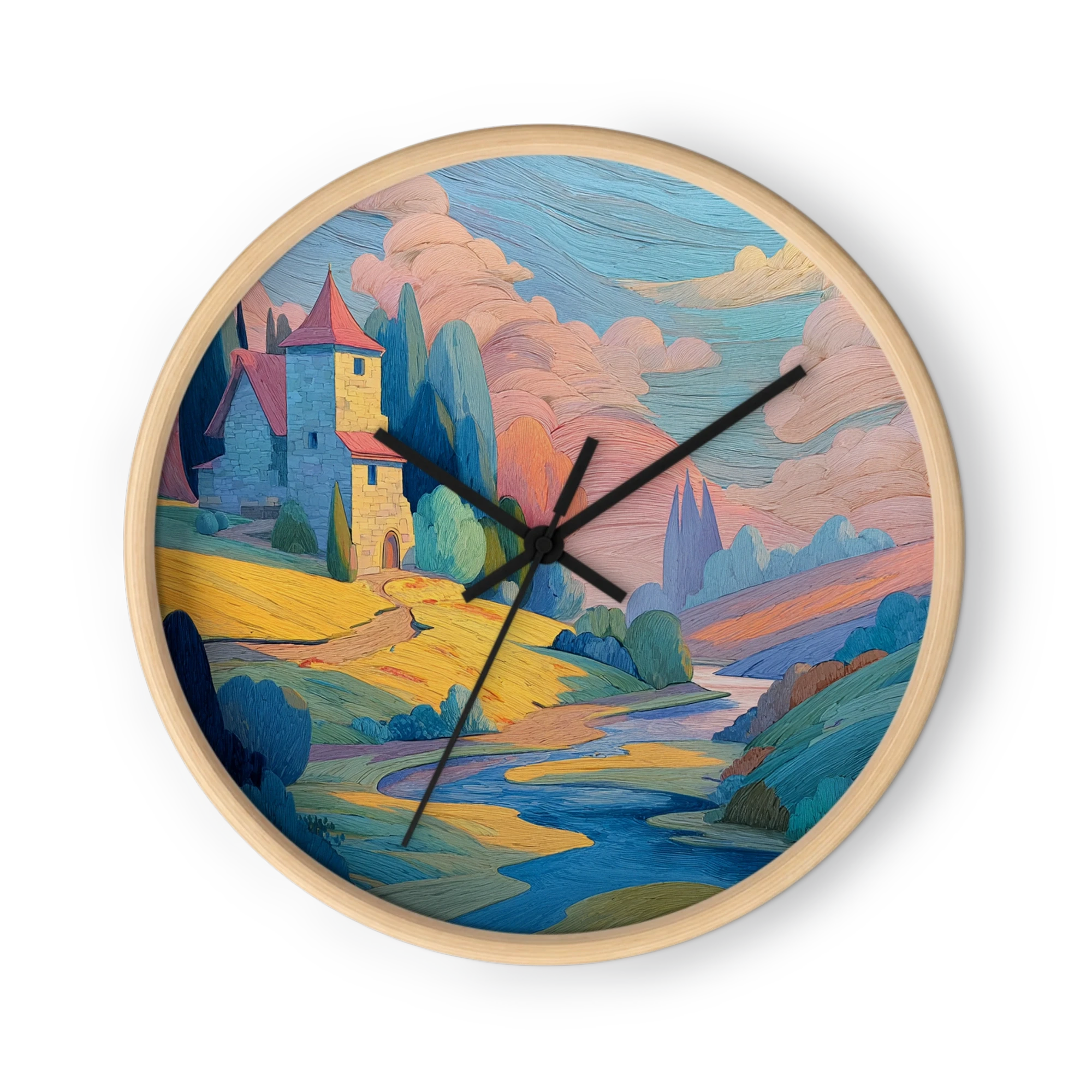 Enchanted Swirl Impasto Wall Clocks — Rose, Butter And Azure