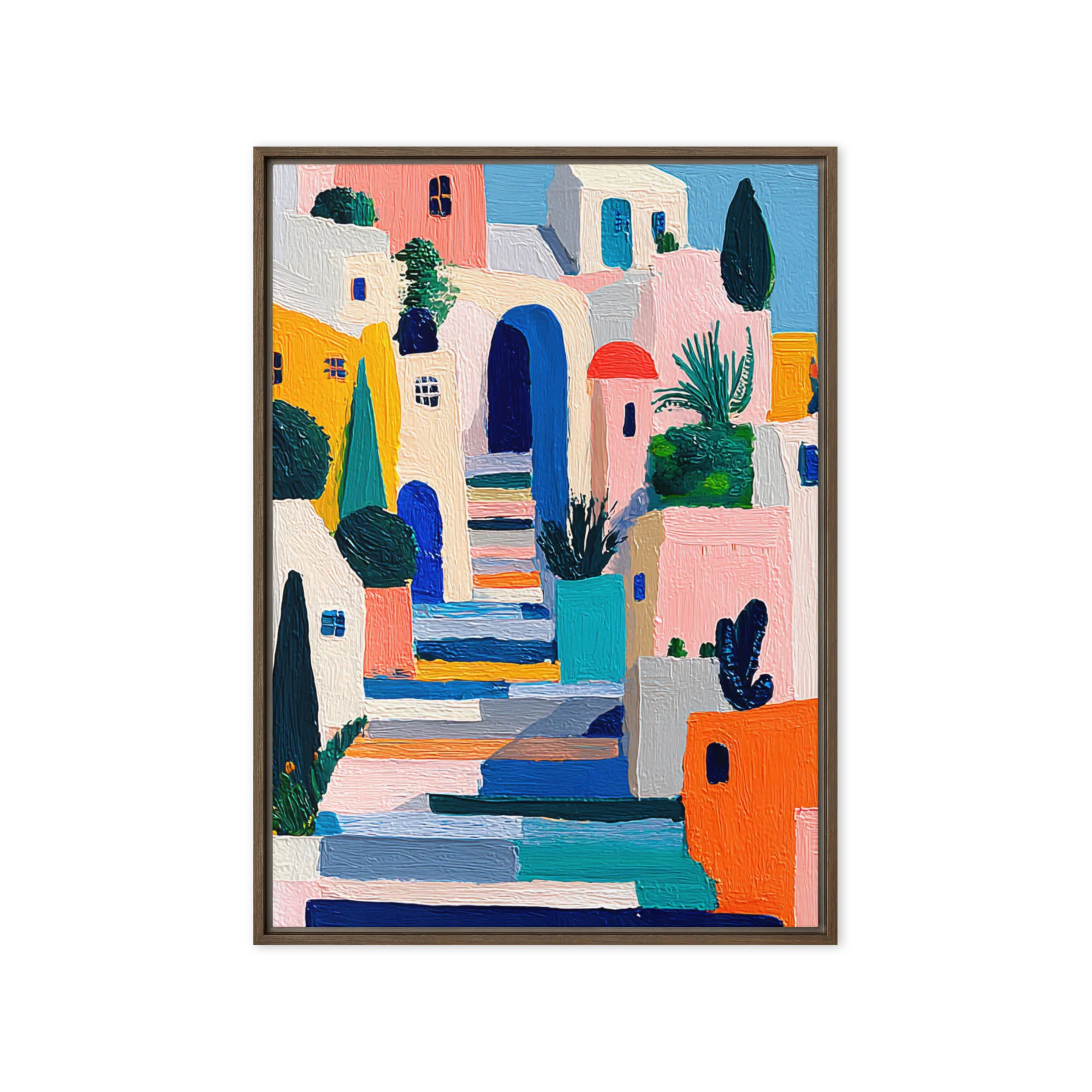 Steps to the Aegean 
 Canvas with White Frame