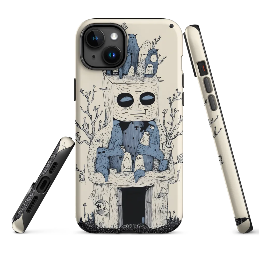 Surreal Ink Drawing of Fantasy Character in Tree House | Phone Case