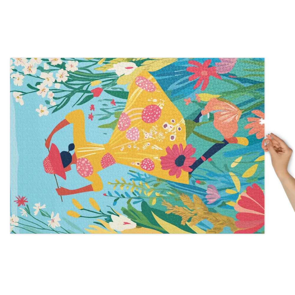 Woman in Yellow Dress Among Flowers | Jigsaw Puzzle (252/520 pieces)