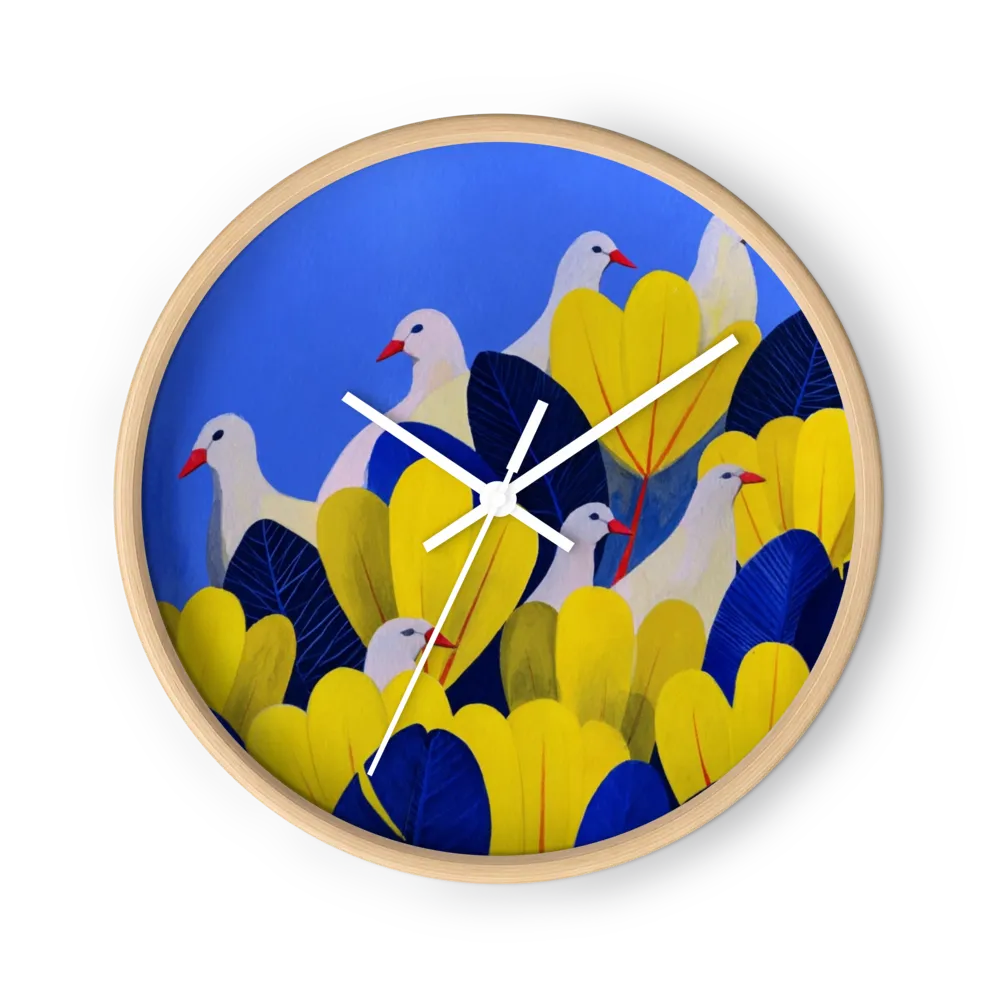 Doves in Yellow Bloom | Wall Clock