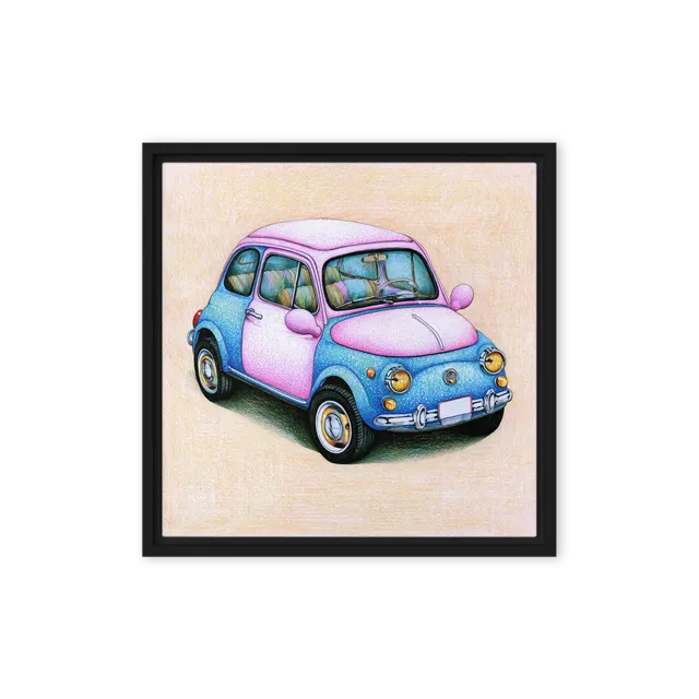 Retro Pink and Blue Car | Art Print