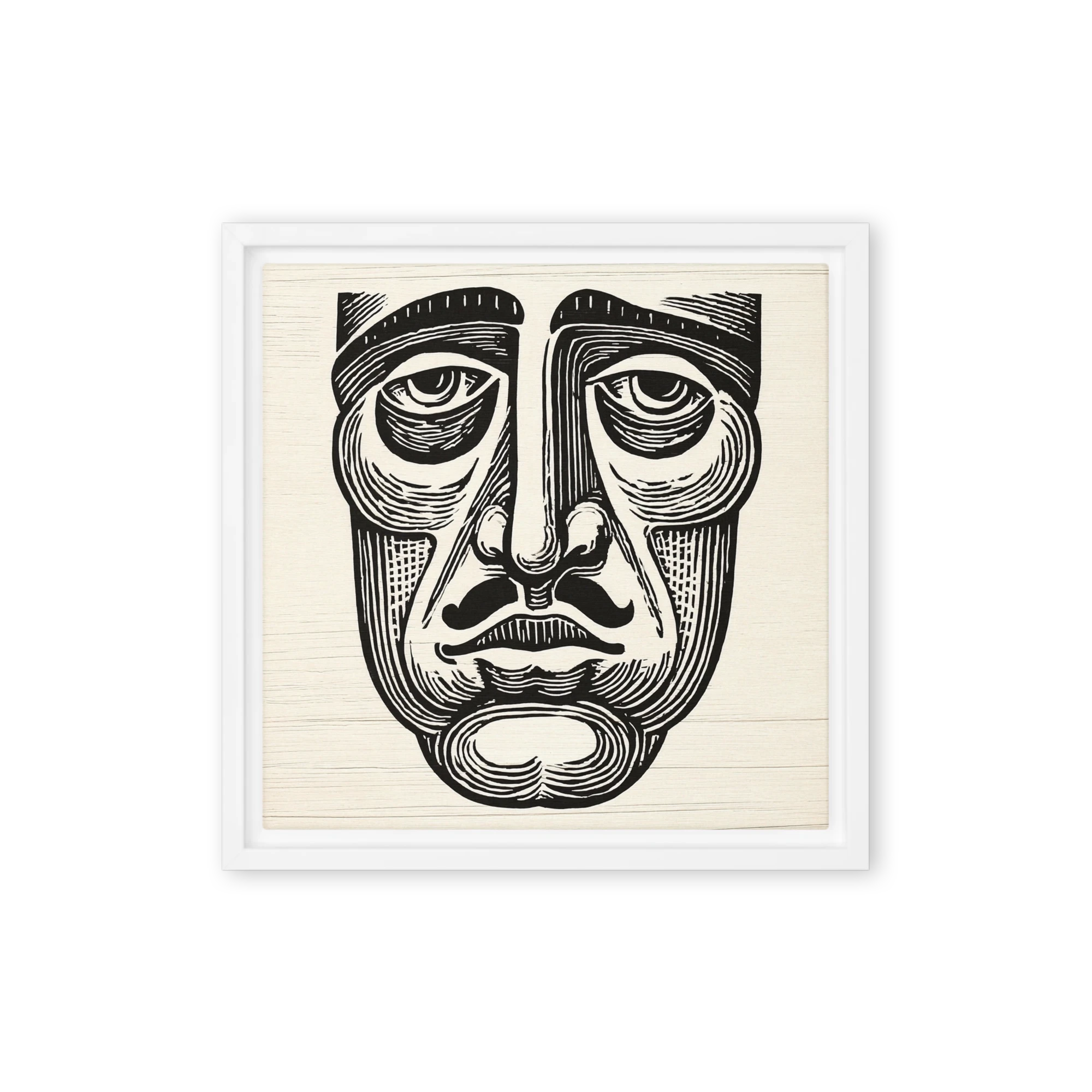 Mustached Linocut Face | Art Print