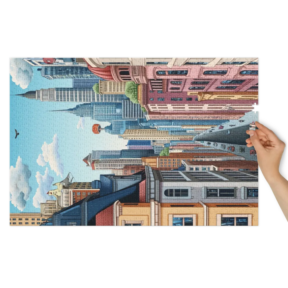 Colorful Cityscape Perspective 
 Jigsaw Puzzle in Tin Box