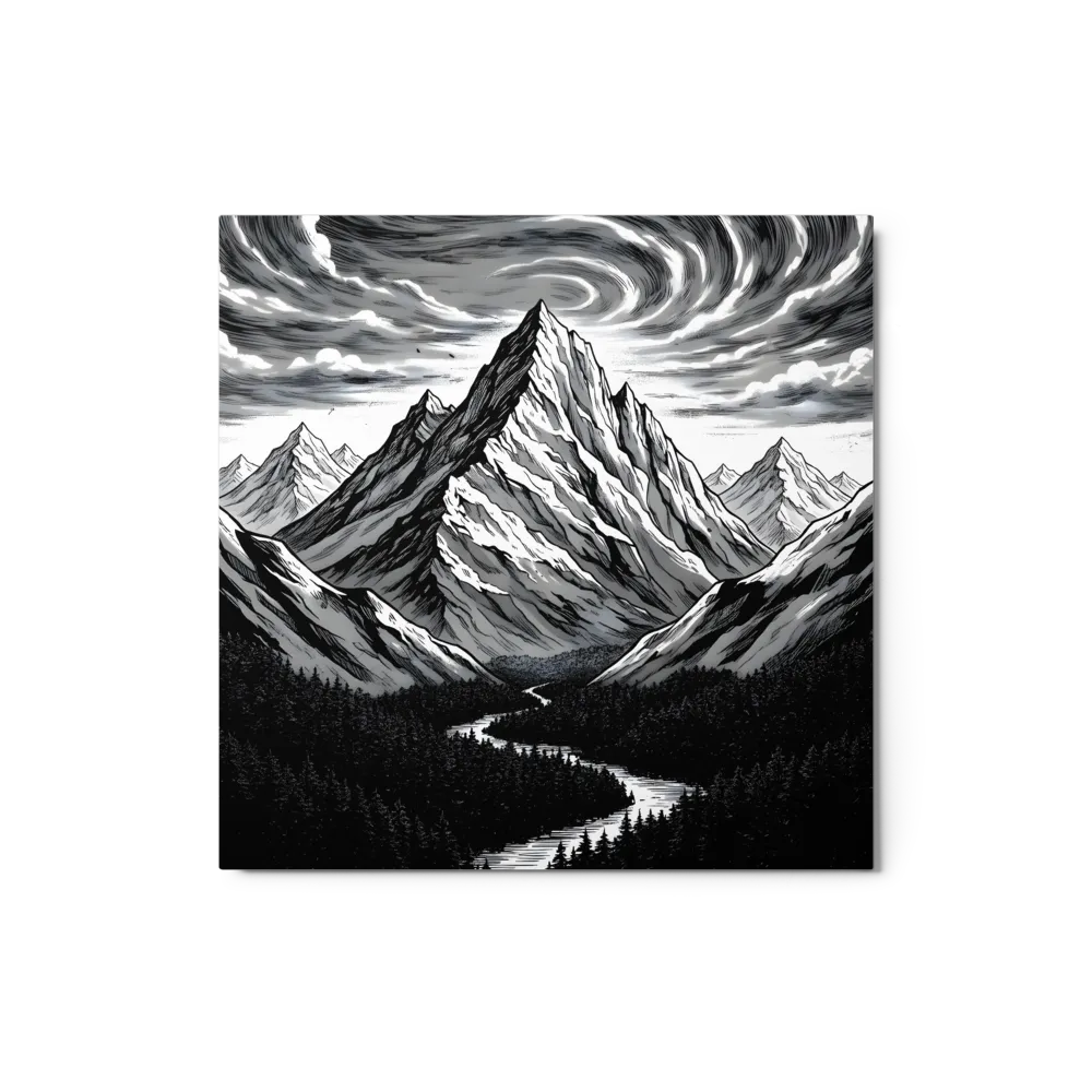 Black and White Mountainscape 
 Canvas | 12″x 12″