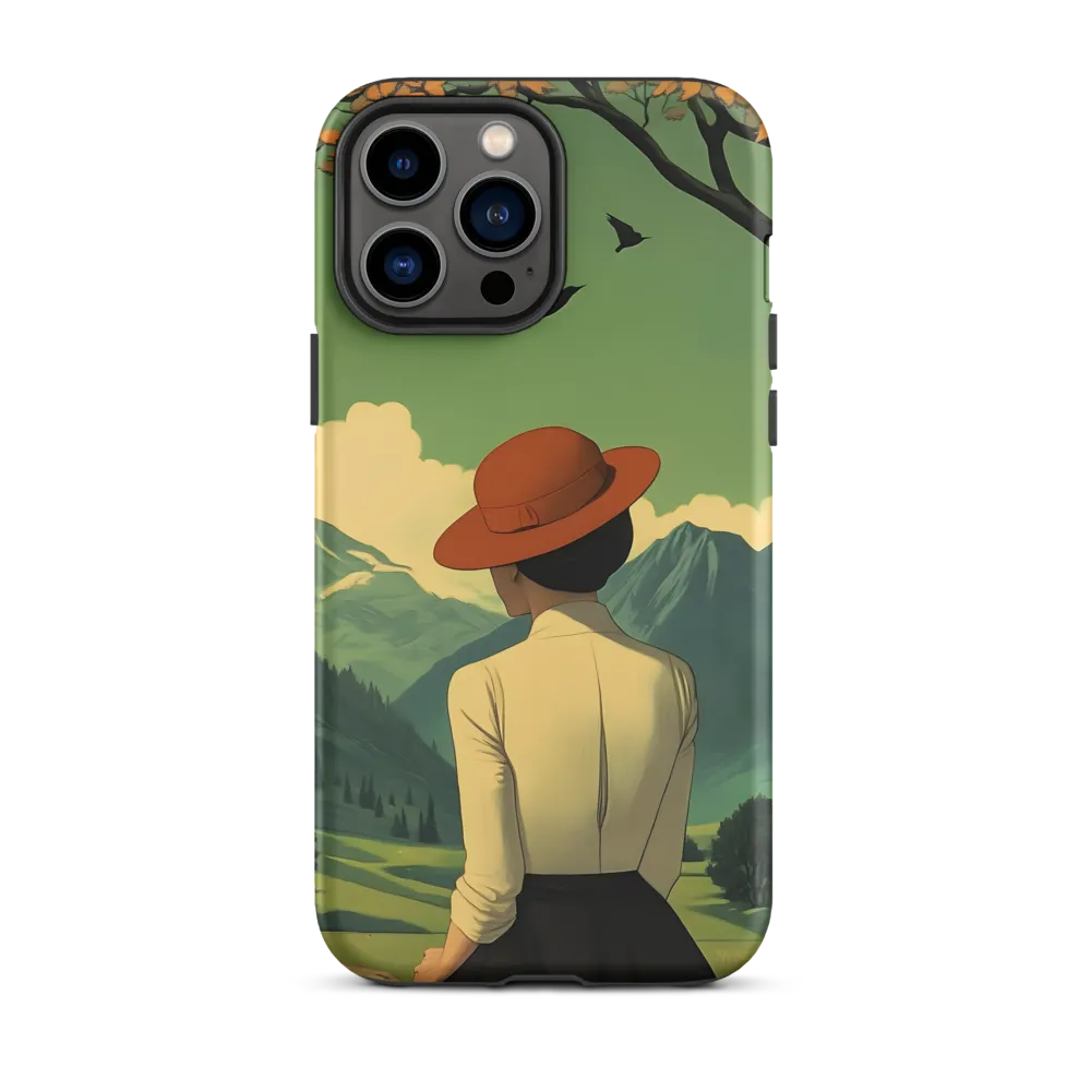 Woman in Red Hat in Scenic Landscape | Phone Case