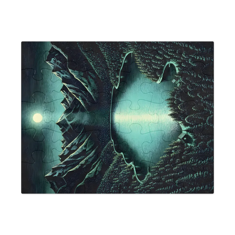 Tranquil Moonlit Lake 
 Jigsaw Puzzle in Tin Box