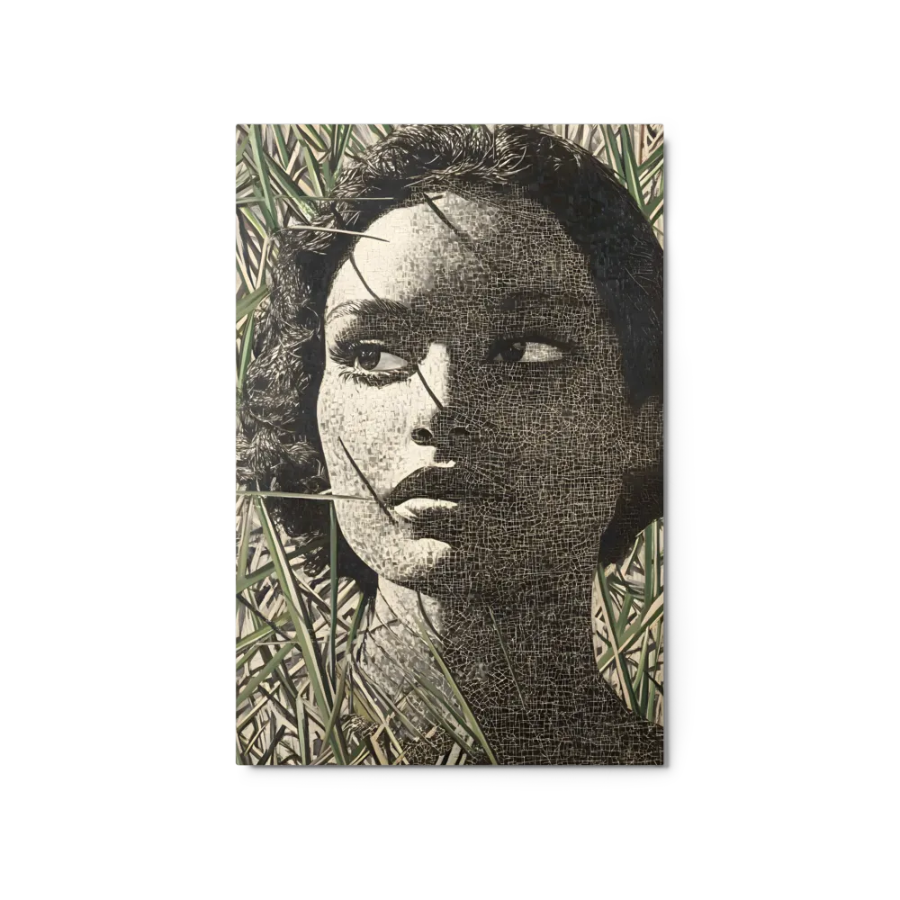 Fragmented Portrait in Reeds 
 Canvas with White Frame