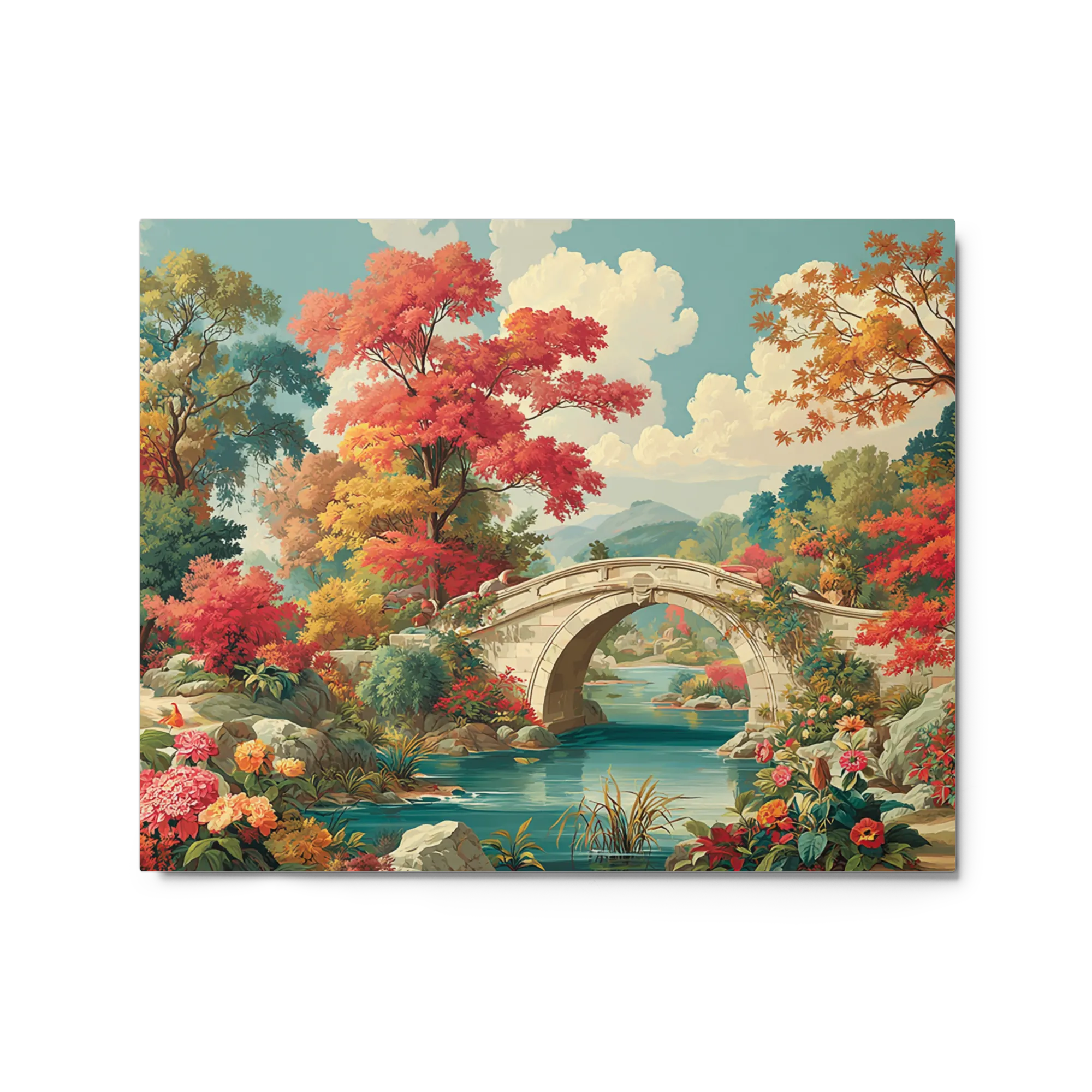 Autumn River Bridge 
 Canvas with White Frame