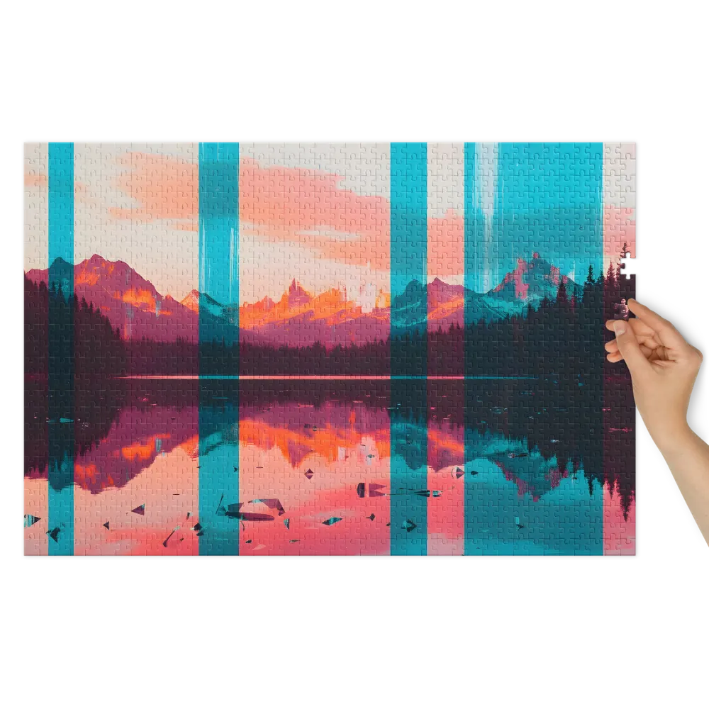 Glitched Mountain Lake Landscape | Jigsaw Puzzles