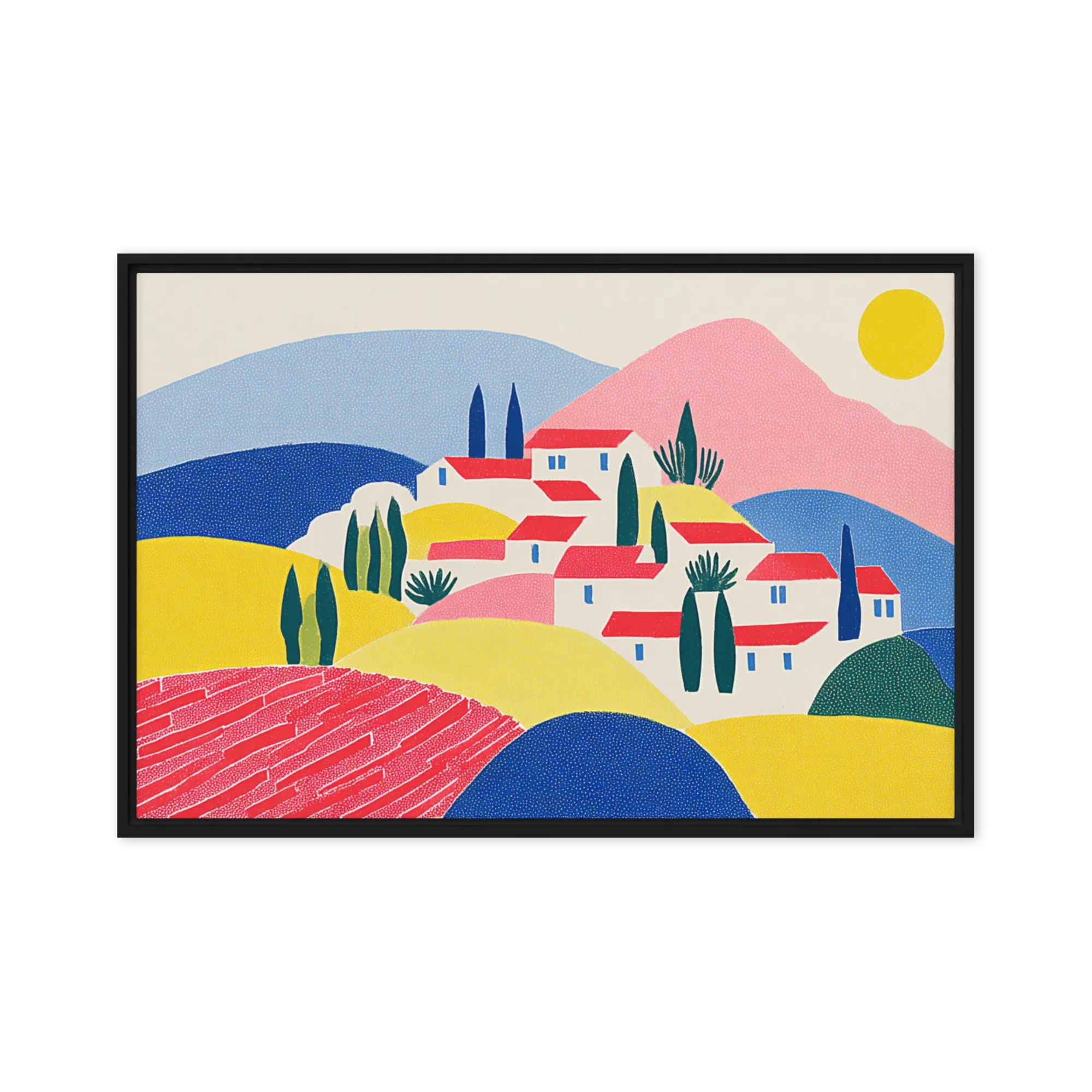 Sunlit Mediterranean Hillside 
 Poster with Red oak Frame | 20″x 30″