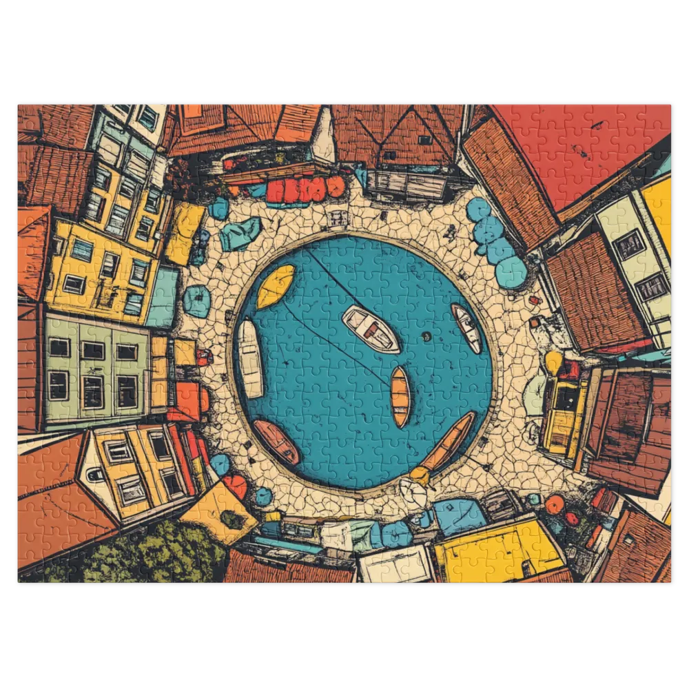 Aerial Village Lake Illustration | Jigsaw Puzzle (252/520 pieces)