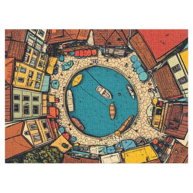 Aerial Village Lake Illustration | Jigsaw Puzzle (252/520 pieces)