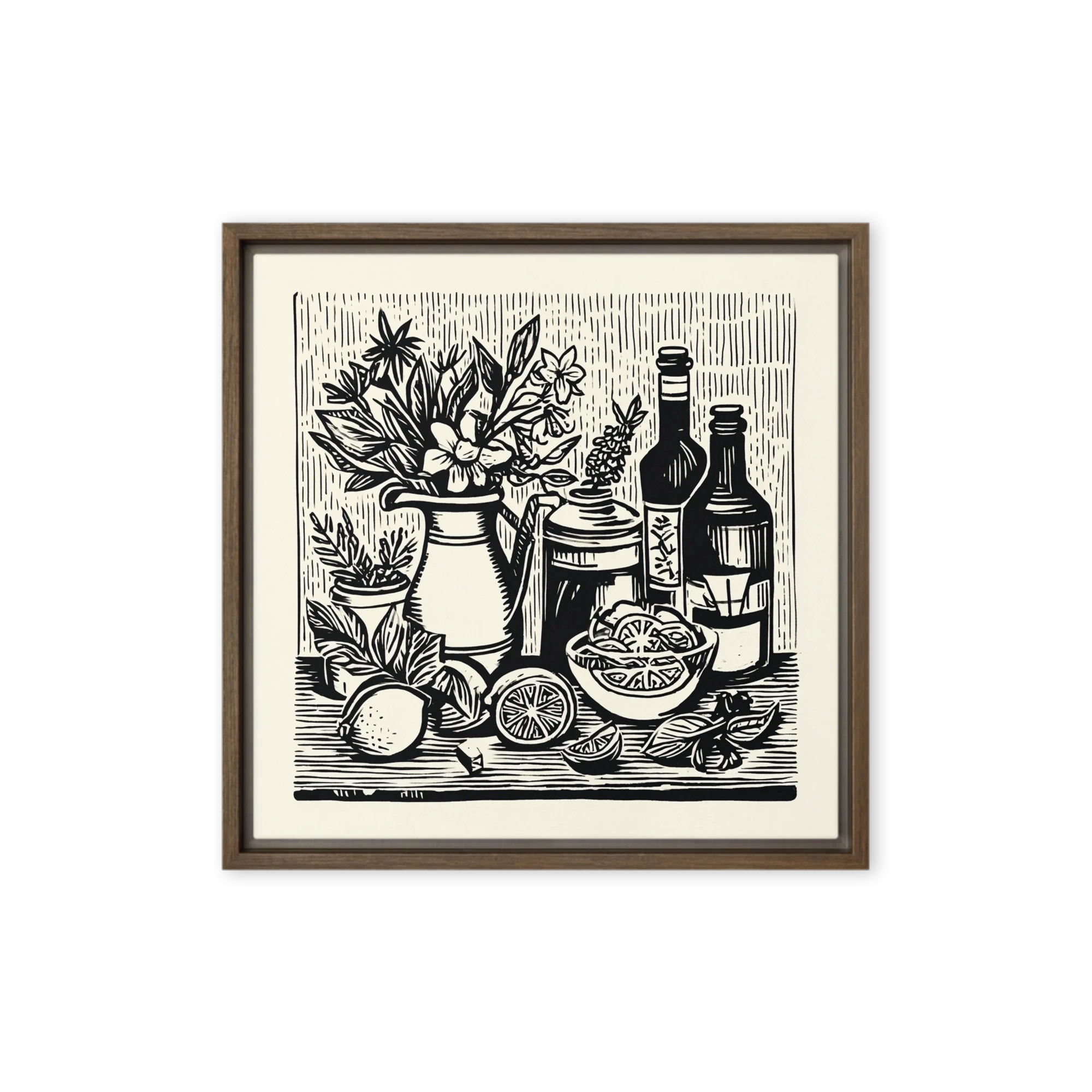 Citrus and Floral Linocut | Art Print