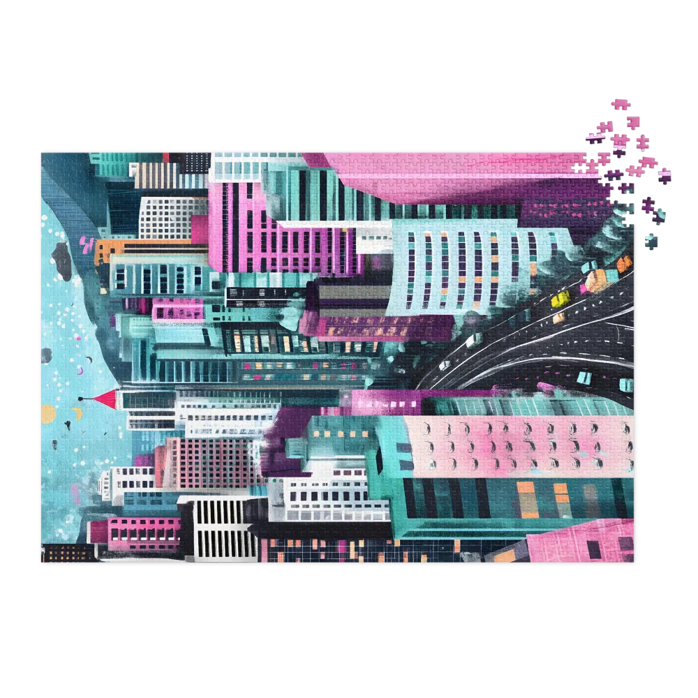Vibrant Cityscape Dream 
 Jigsaw Puzzle in Tin Box