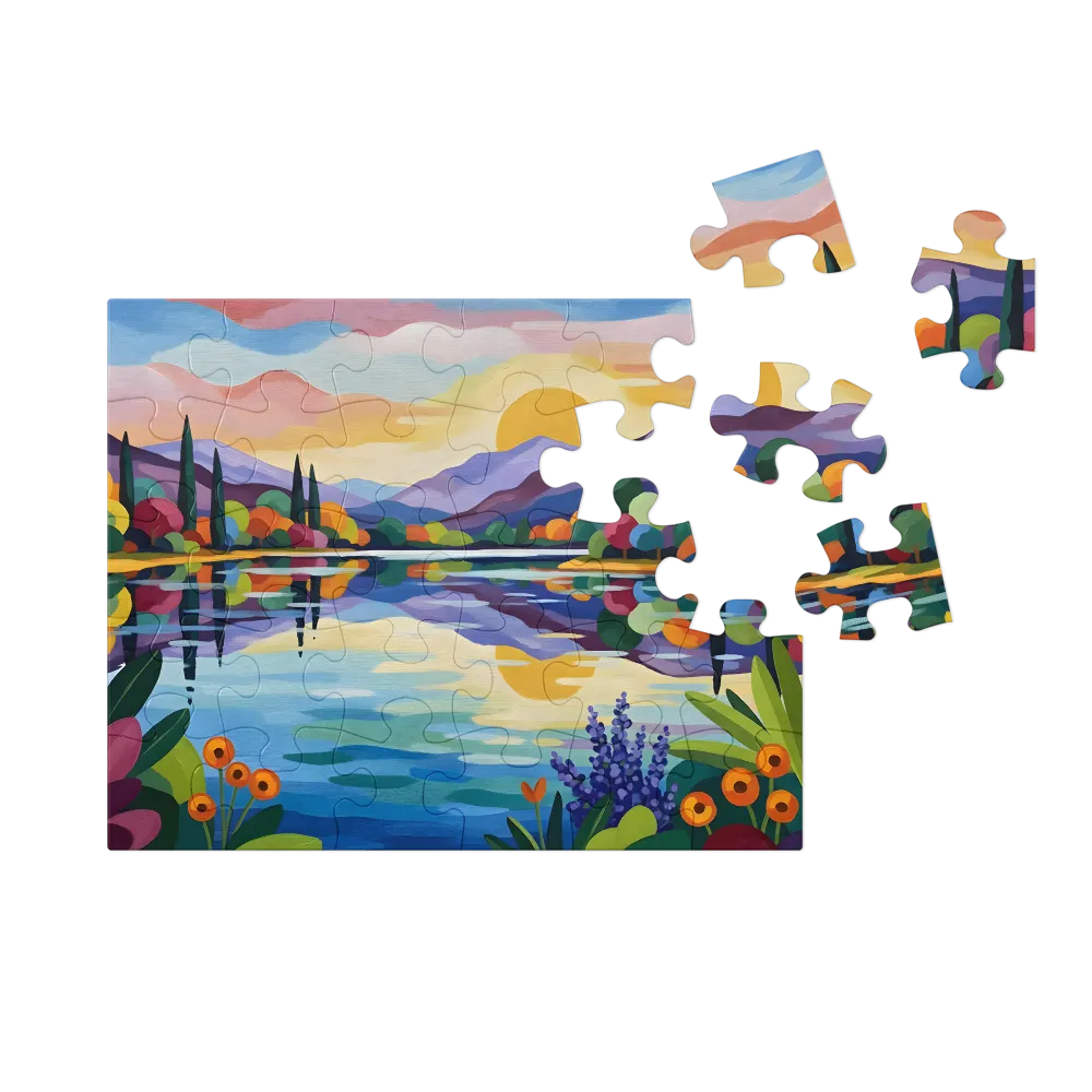 Vibrant Lakeside Serenity 
 Jigsaw Puzzle in Tin Box