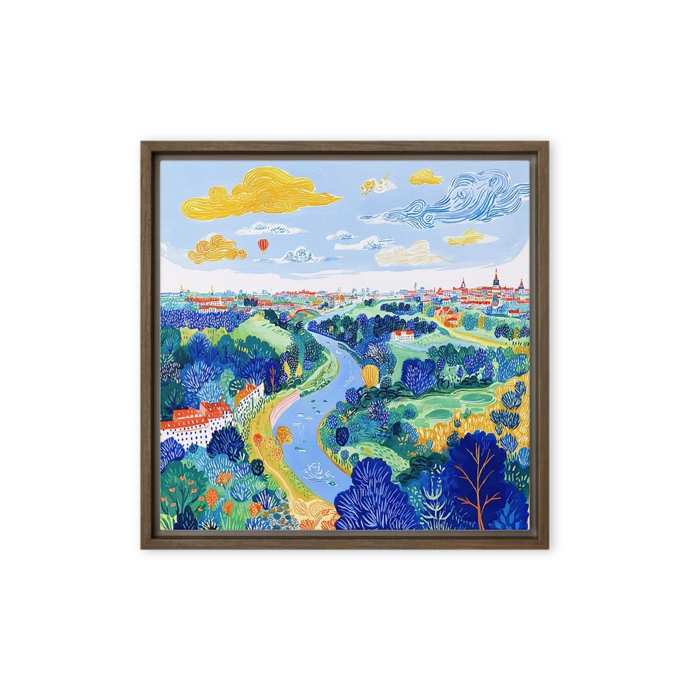Winding River and City View | Art Print