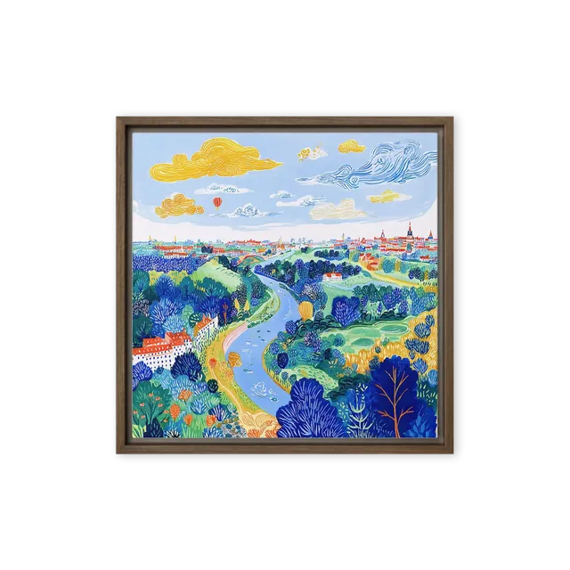 Winding River and City View | Art Print