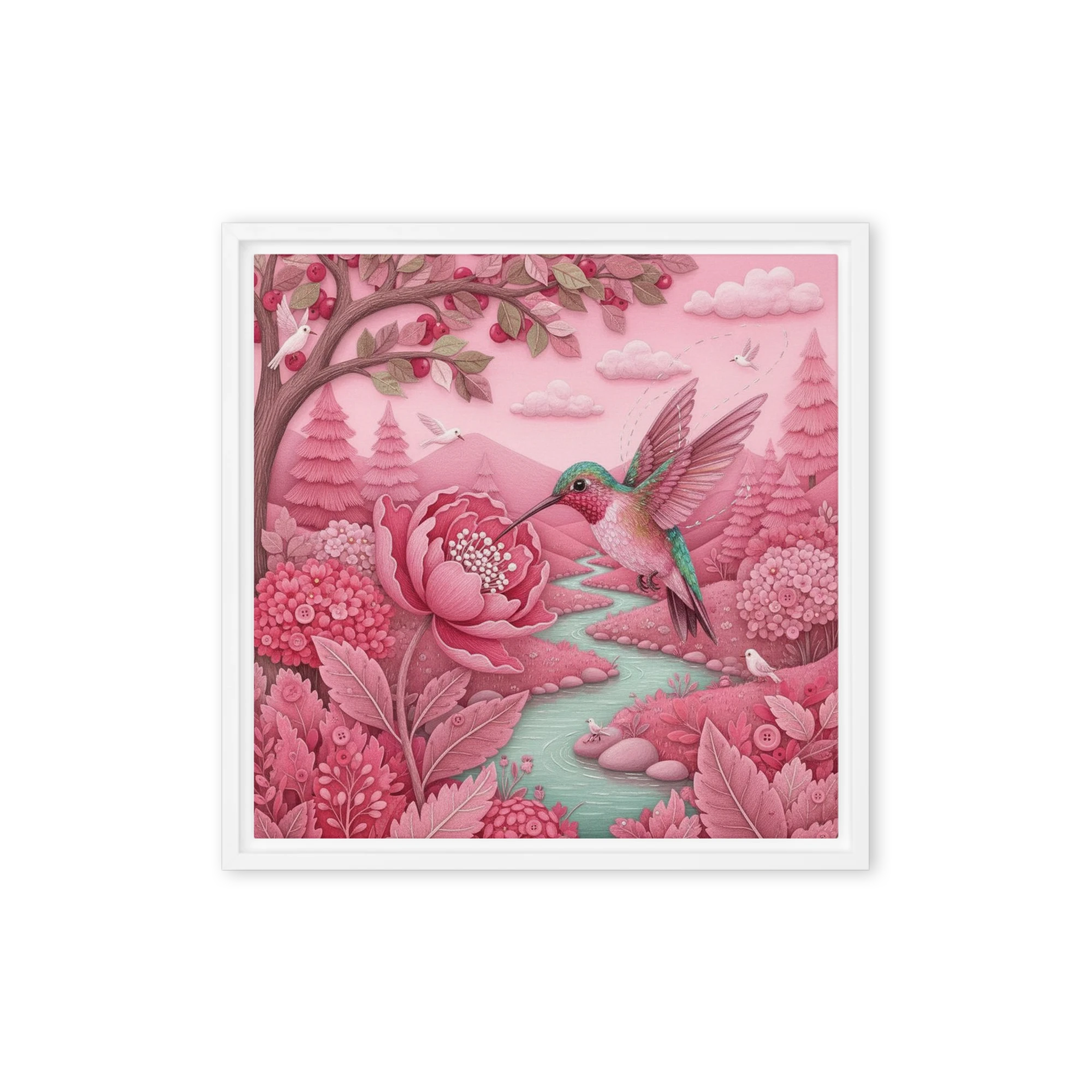 Hummingbird in Pink Garden