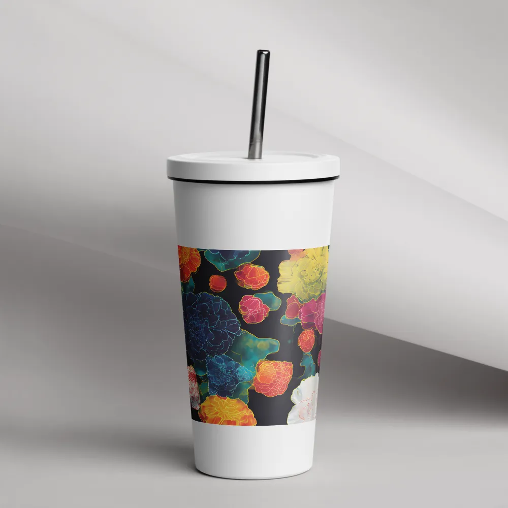 Tapeçaria de peônias néon | Caneca de viagem