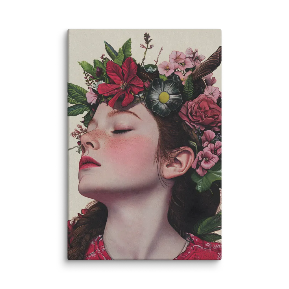 Ethereal Floral Portrait 
 Canvas with White Frame