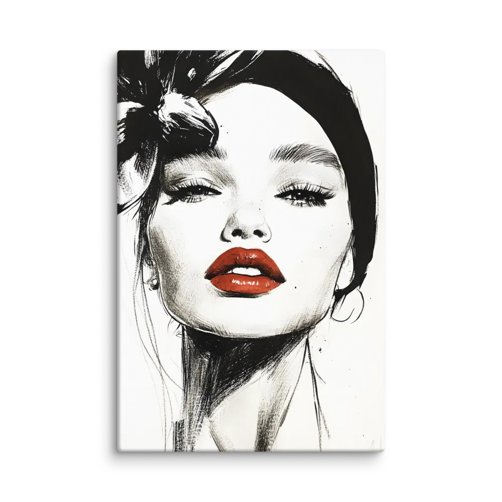 Alluring Red Lips Portrait 
 Canvas with White Frame