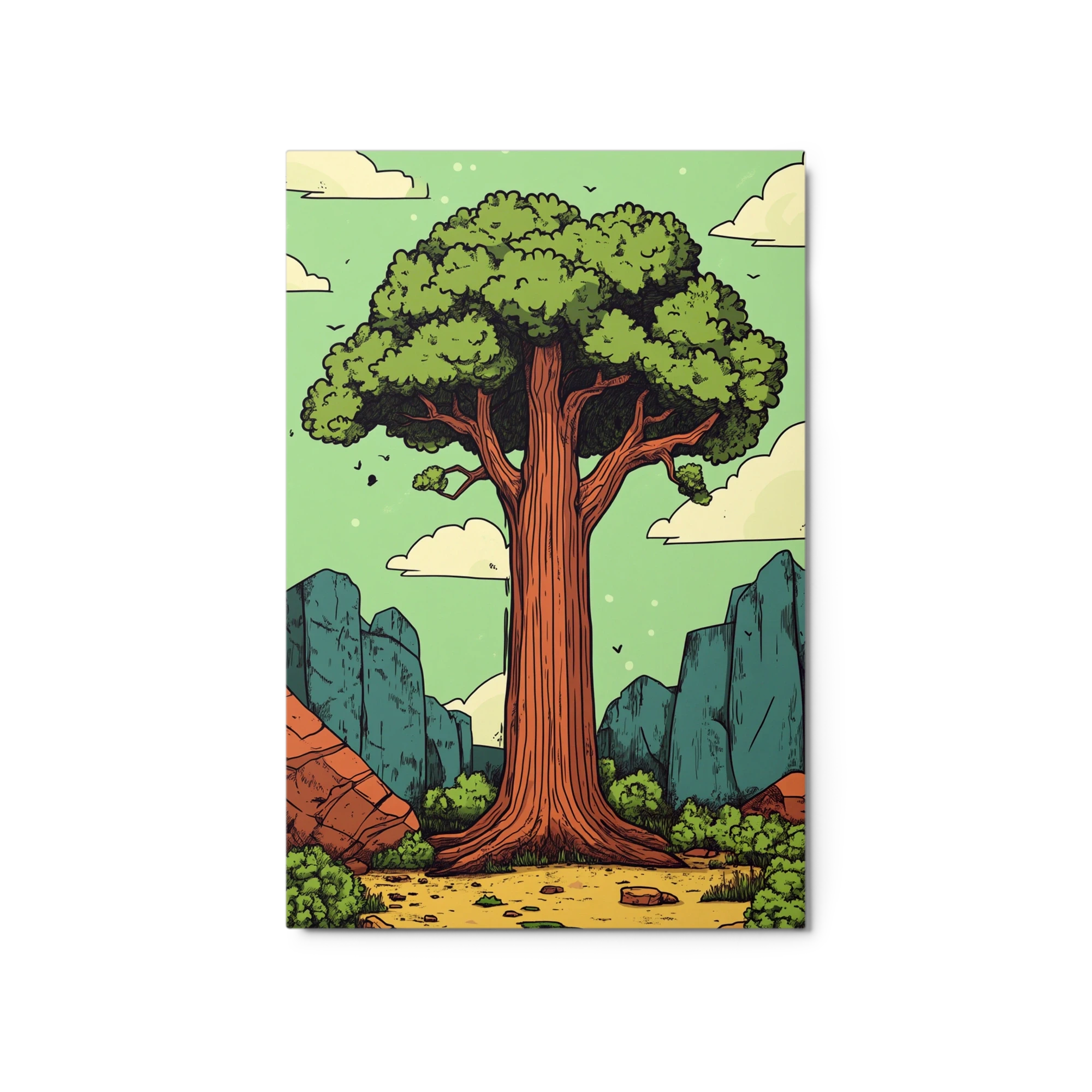 Tall Tree in Rocky Landscape