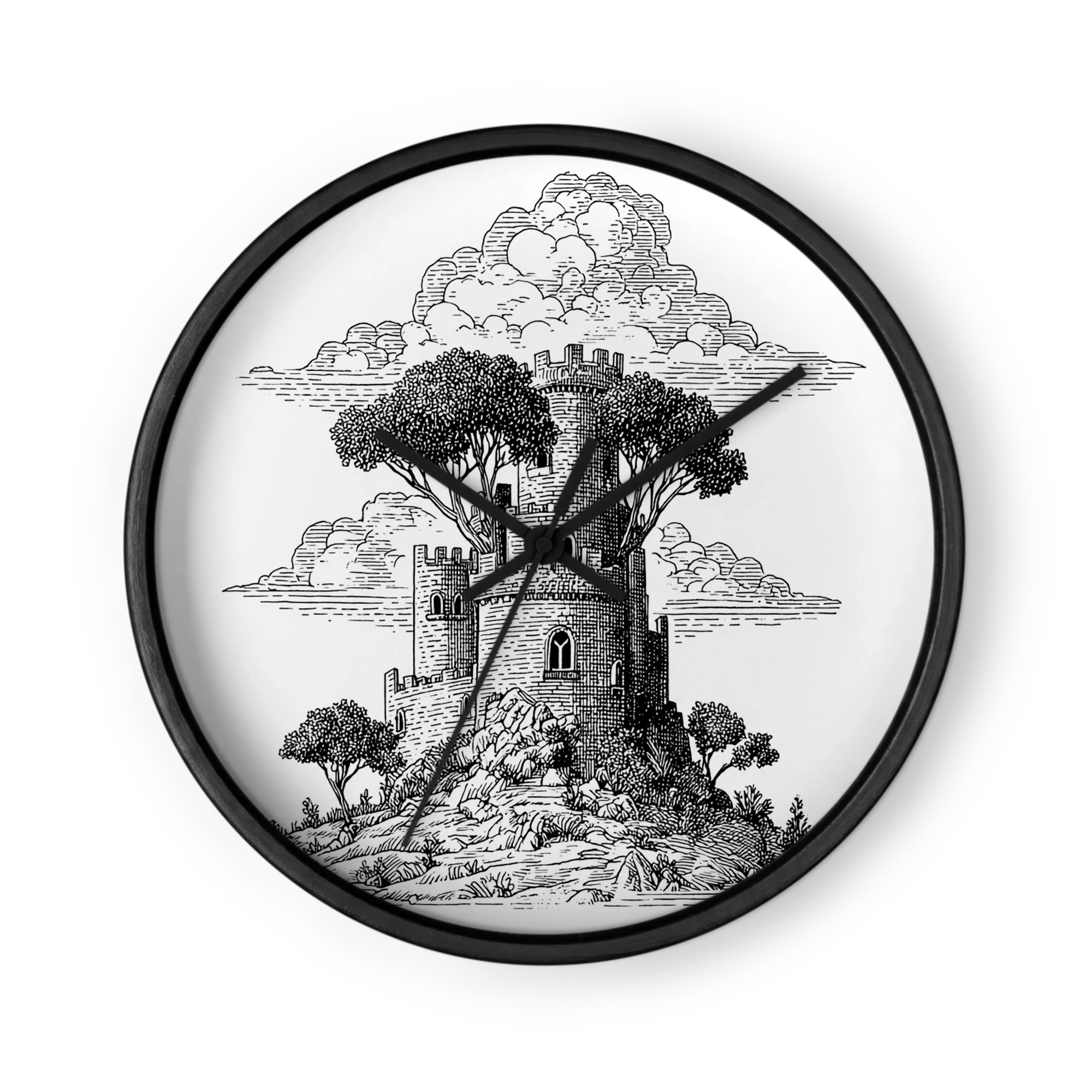 Whimsical Ink Engraving Wall Clocks — Storybook Scenes In Vignette