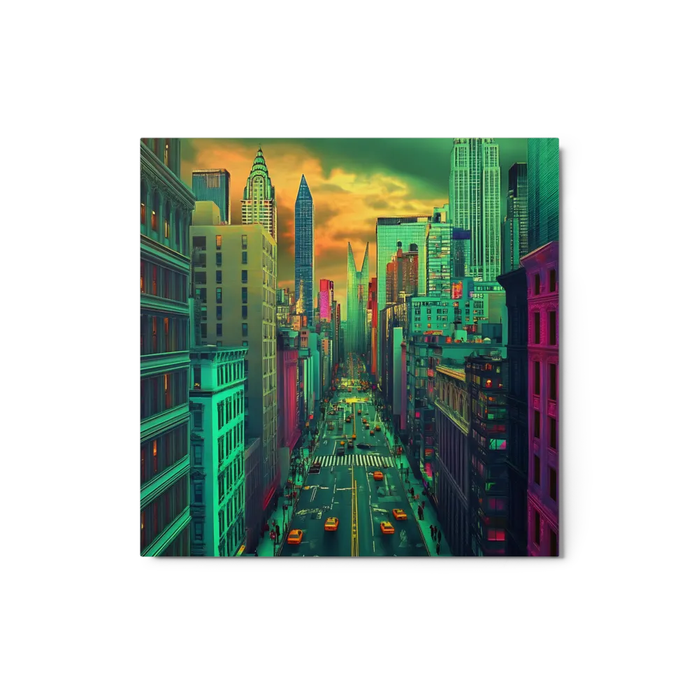 Neon Metropolis Streets 
 Canvas with Brown Frame