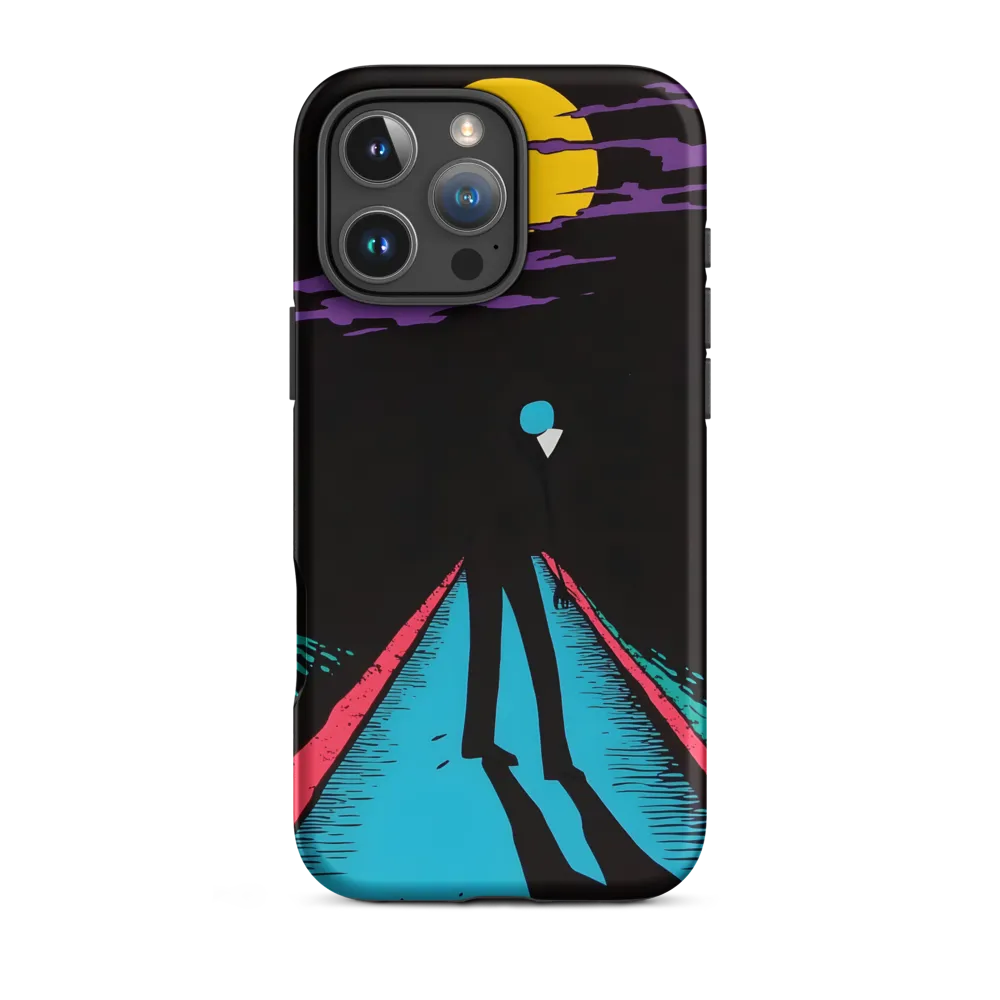 Surreal Figure on Road Under Yellow Moon | Phone Case