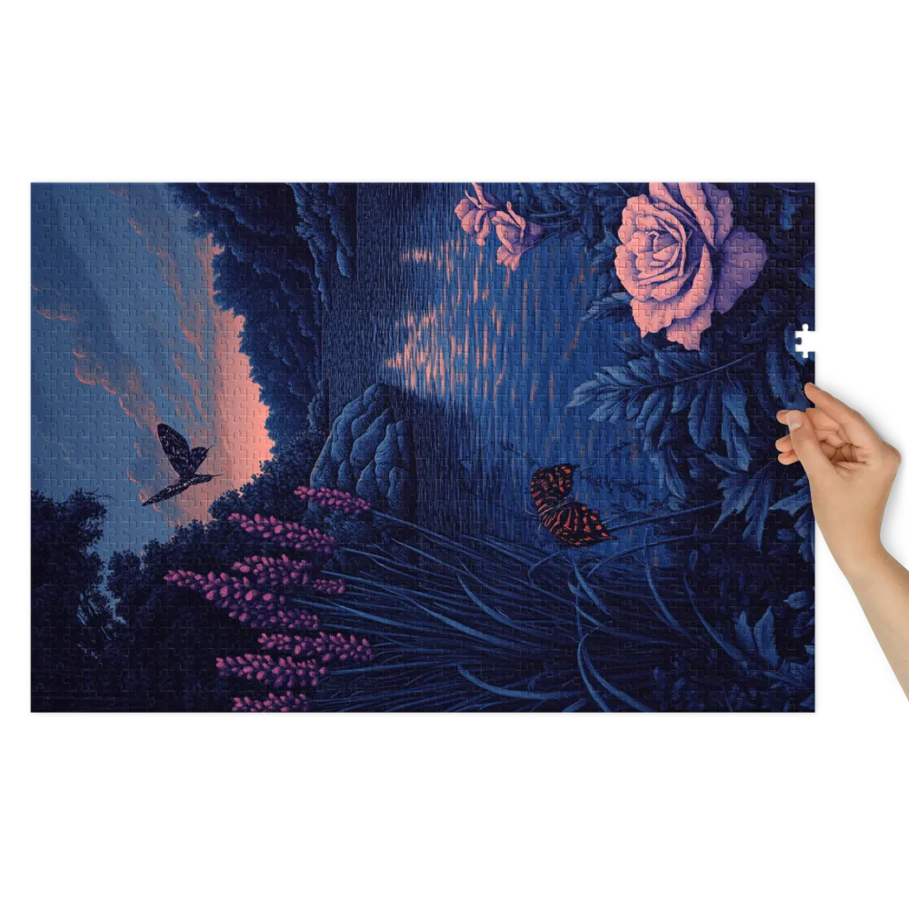Serene Landscape with Butterflies and Roses | Jigsaw Puzzle (252/520 pieces)