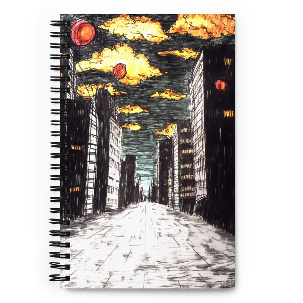 Crimson Orbs Over City 
 Spiral Notebook | 140 pages