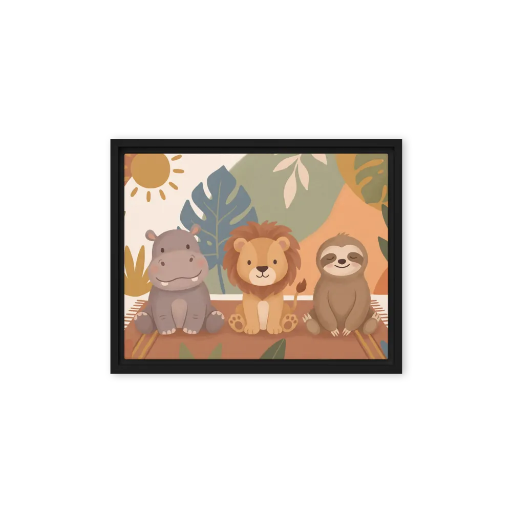 Playful Jungle Trio 
 Poster with Red oak Frame | 12″x 16″