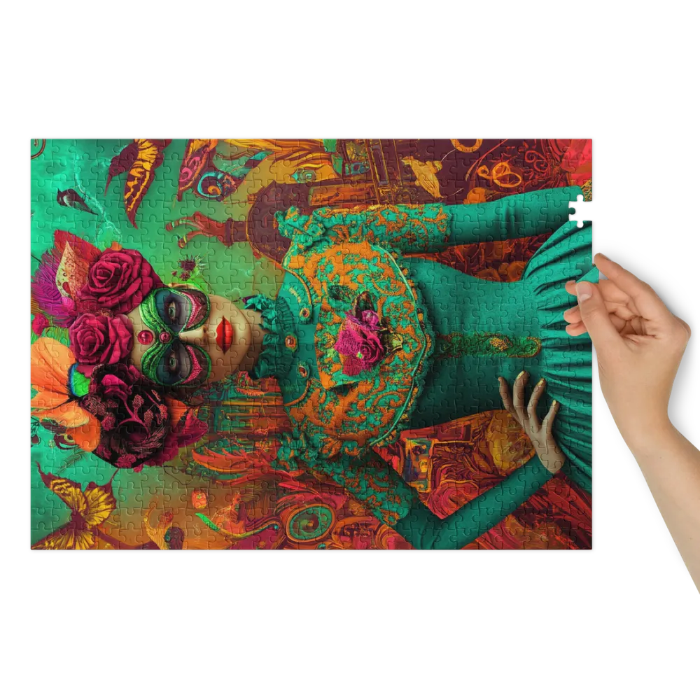 Enigmatic Floral Mask 
 Jigsaw Puzzle in Tin Box