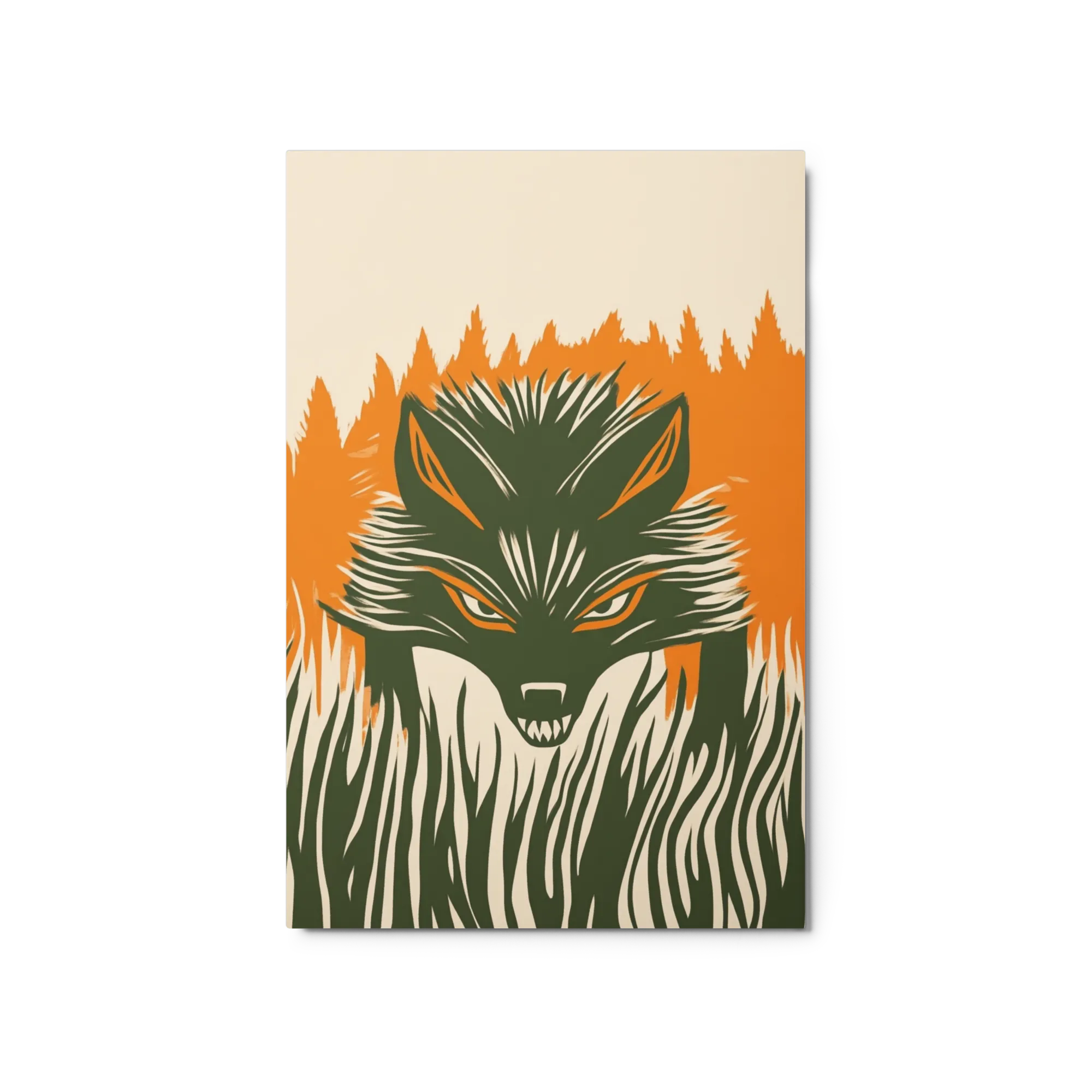 Ilustración de Lobo en Verde y Naranja