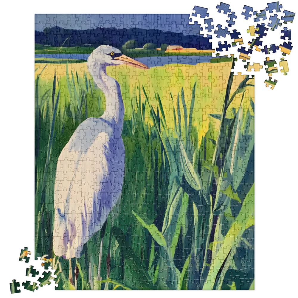 Egret in the Wetlands 
 Jigsaw Puzzle in Tin Box