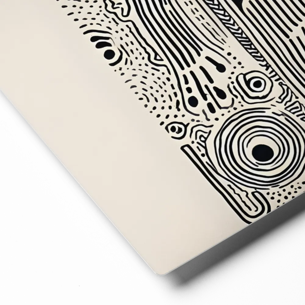 Labyrinthine Line Bear 
 Canvas with White Frame