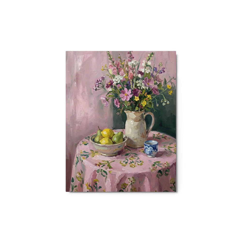 Still Life with Pink Cloth 
 Canvas with White Frame