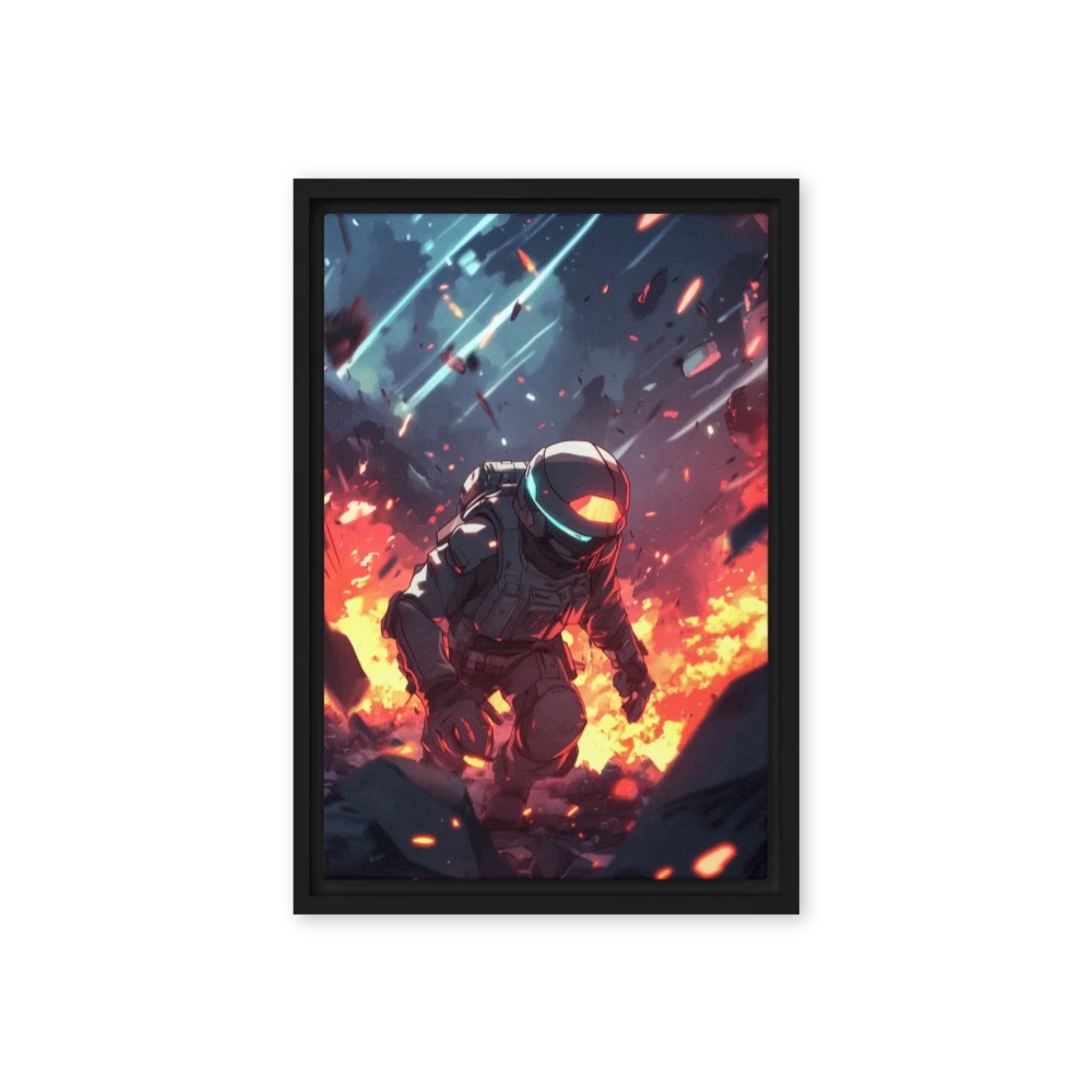 Astronaut in Explosive Sci-Fi Landscape
